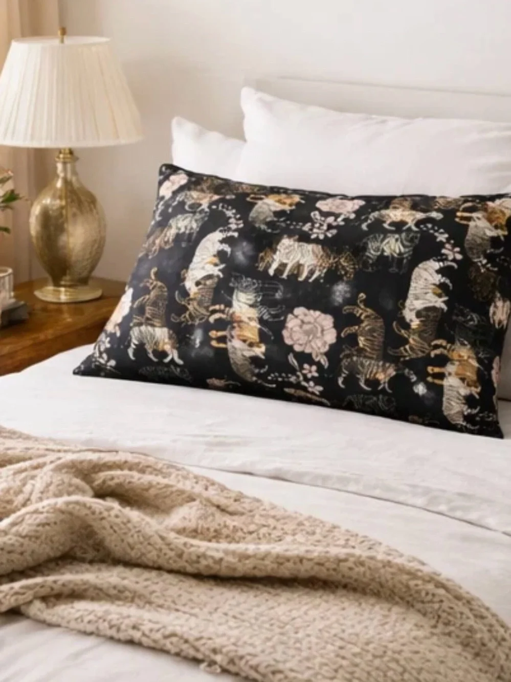 Johnny Was Black Floral & Tiger Print Pillow Cover